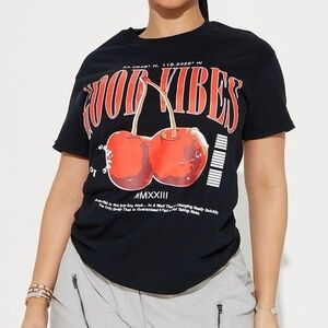 Black Graphic Tee with Red Cherry Print - Men Shirts
